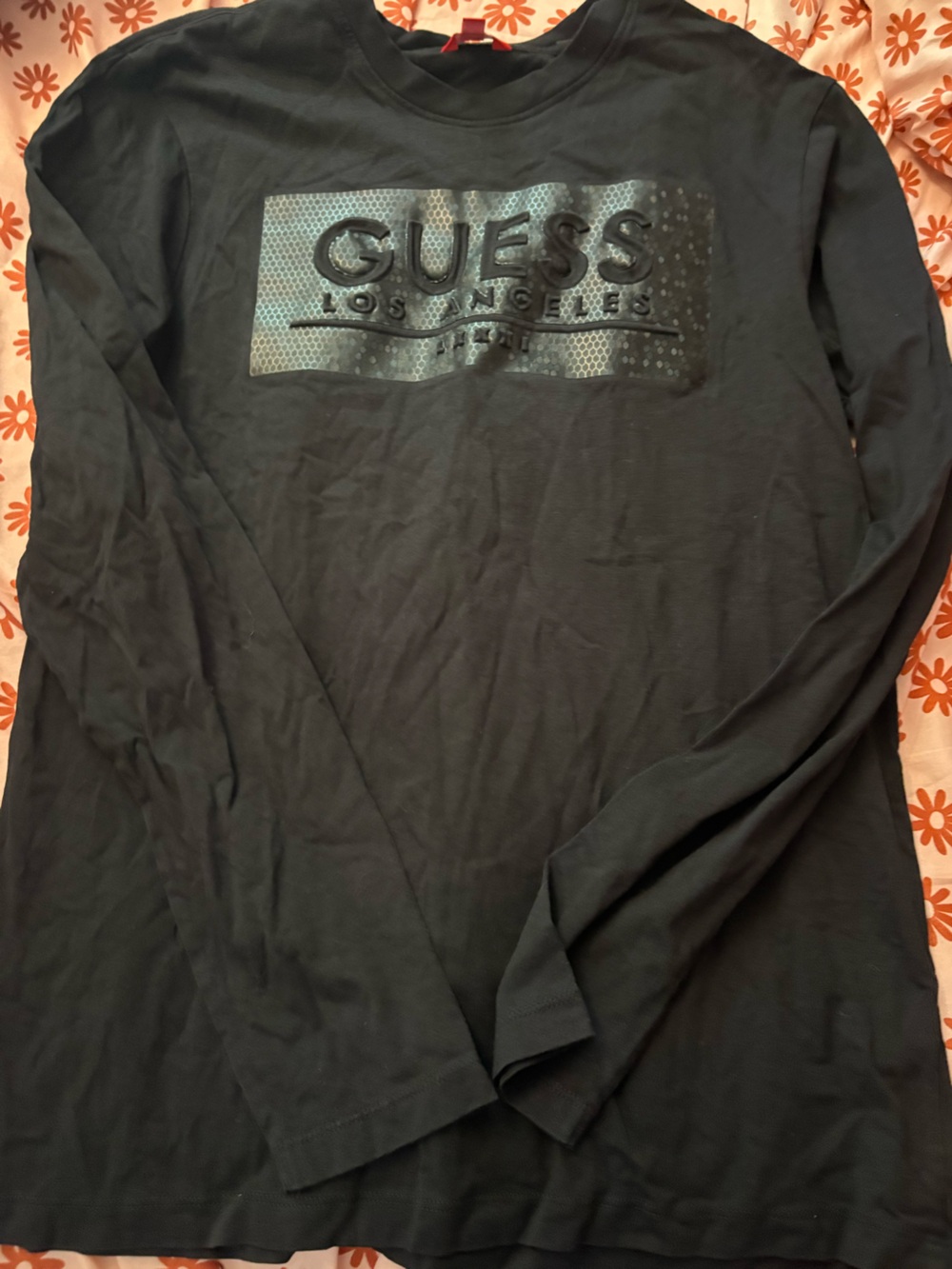 Bundle 3 for $15. GUESS Men’s Black Long Sleeve Logo Tee with Gloss Panel.